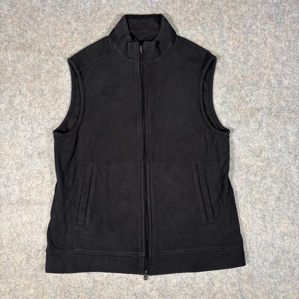 Joseph Abboud Vest Mens Large Black Full Zip Waffle Knit Cotton Blend Layering